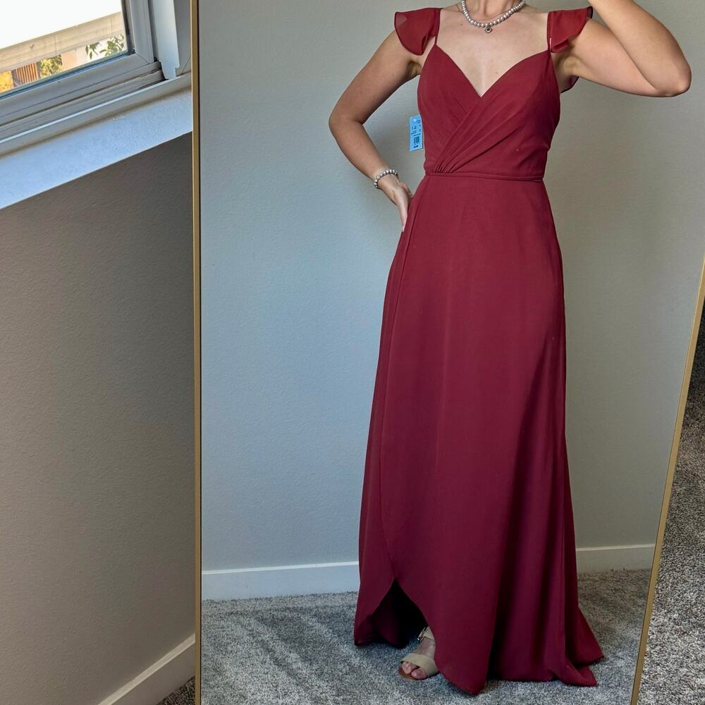 NWT David’s Bridal Cinnamon Chiffon Maxi Dress Size 2 Formal Bridesmaid Gown